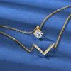 Anziw V Letter 5mm Moissanite Pendant Double Layer Necklace for Women 925 Silver Chain Clavicle New Jewelry Gifts