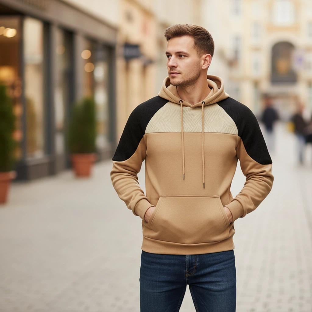 Autumn/Winter New Trend Loose Patchwork Color Block Raglan Sleeve Hooded Sweatshirt Men's Casual Pullover Outerwear