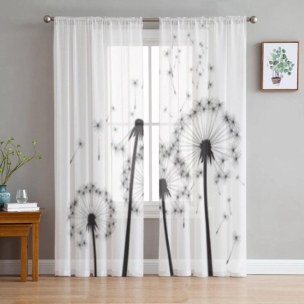Dandelion Pattern Modern Tulle Curtains for Living Room Bedroom Home Kitchen Window Sheer Curtains