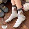 Wool Socks - Children's Autumn/winter Thick and Warm Padded Mid-calf Socks with Cartoon Bear-shaped Loops. Trendy.
