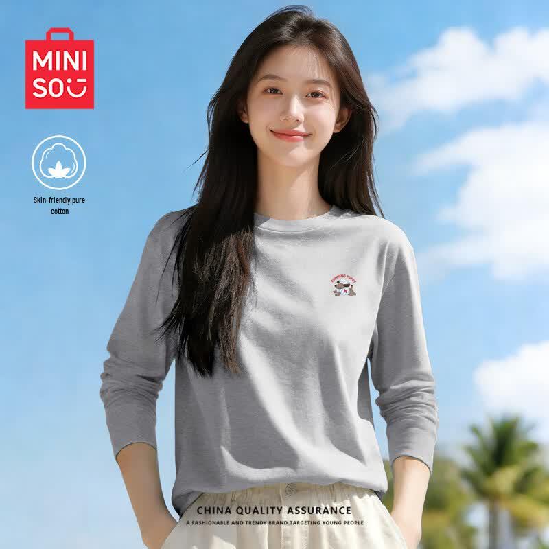 MINISO Women's Loose Fit Long-Sleeve Cotton T-Shirt