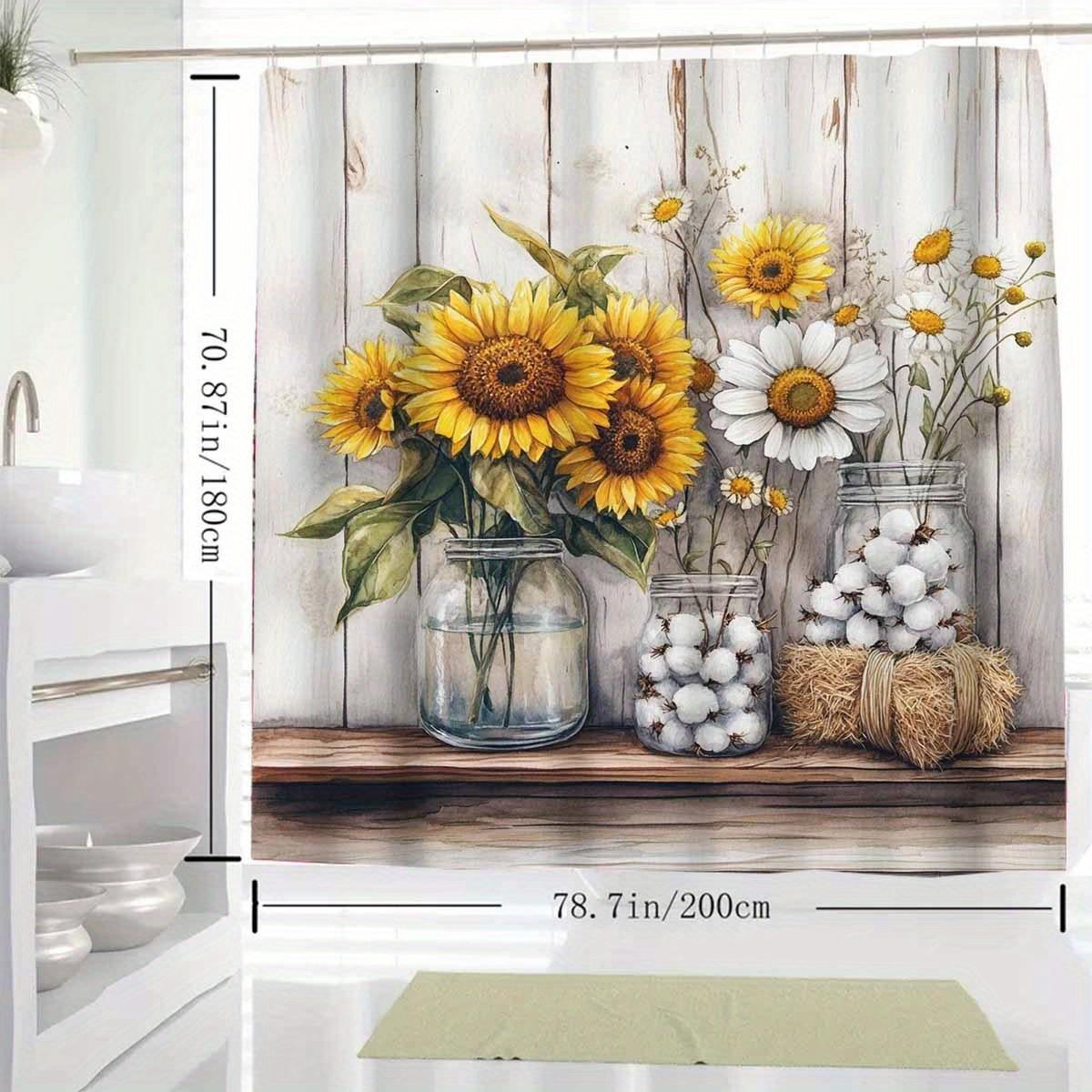 

One Sunflower Shower Curtain, Machine Washable, Includes 12 Hooks, Ideal For Decorating A Bathroom Or Bathtub. W60H190(CM)-1 Pcs