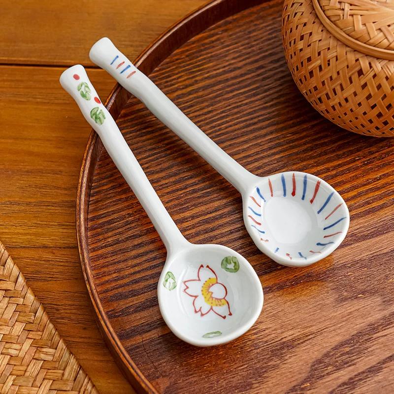6-piece Set  Japanese Ceramic Small Spoon, Household Soup Mixing Spoon Spoon Cute High Color Value Ins Rough Pottery Soup Spoon