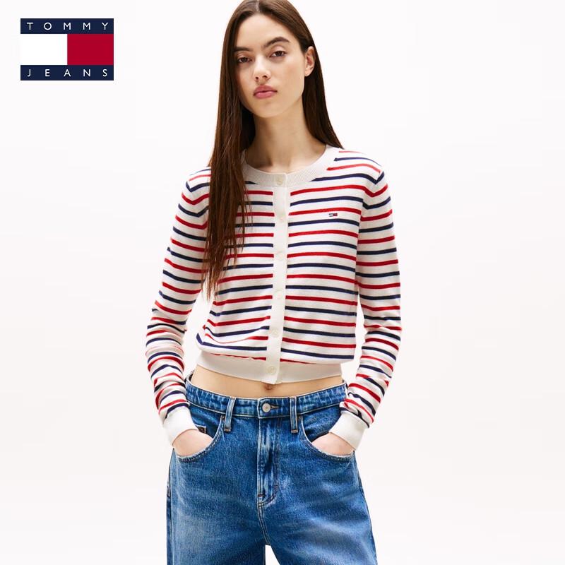 TOMMY JEANS Women's Cotton Striped Slim Fit Cardigan