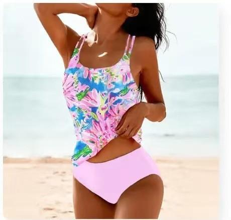 Nouveau Bikini d'Été Imprimé Vintage à Taille Haute fendue Conservateur Maillot de Bain à Bretelles Imprimées Plage