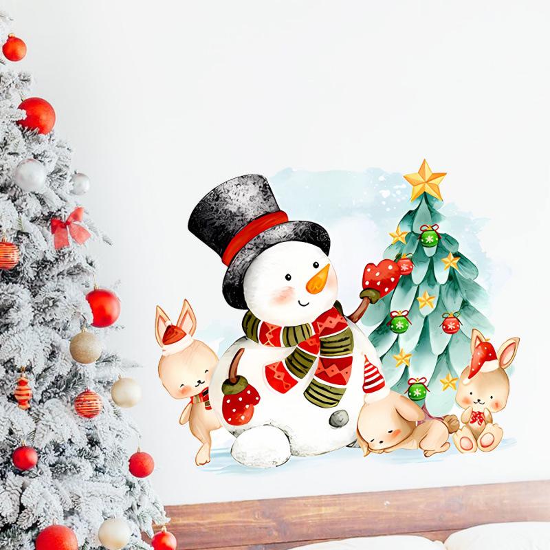 Purple Merry Christmas Snowman Wall & Door Sticker - Festive Decoration for Bedroom & Living Room