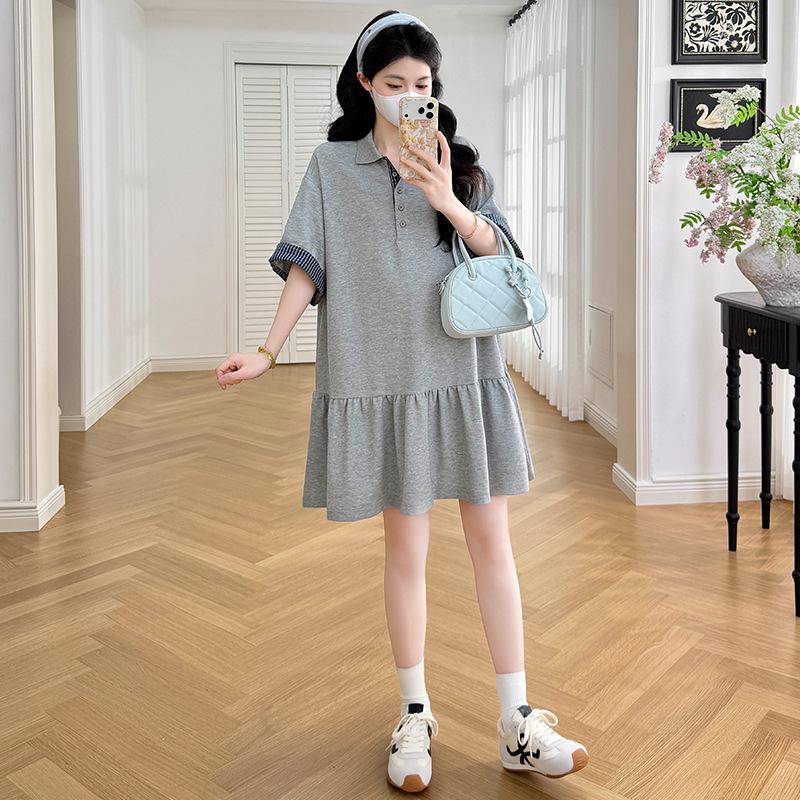 Korean Style Slimming Maternity T-Shirt Dress - Summer Casual Petite Fashion Extra Large серый