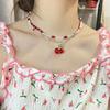 Böhmische Koreanische Herzperlenkette Mädchen Süß Niedlich Rote Kirsche Anhänger Choker Halskette Kurze Halskette Damen Schmuck