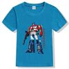T-shirt per bambini in puro cotone con stampa cartone animato Optimus Prime dei Transformers, nuovo stile estate 2026, maglietta top per genitori e figli