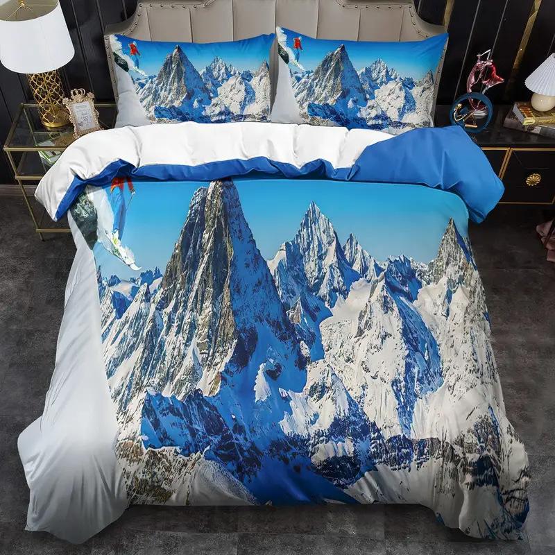 

Комплект постельного белья для лыжников с экстремальными видами спорта, комплект из трех предметов для взрослых и молодежи с принтом «Снежные горы» EU single 135*200