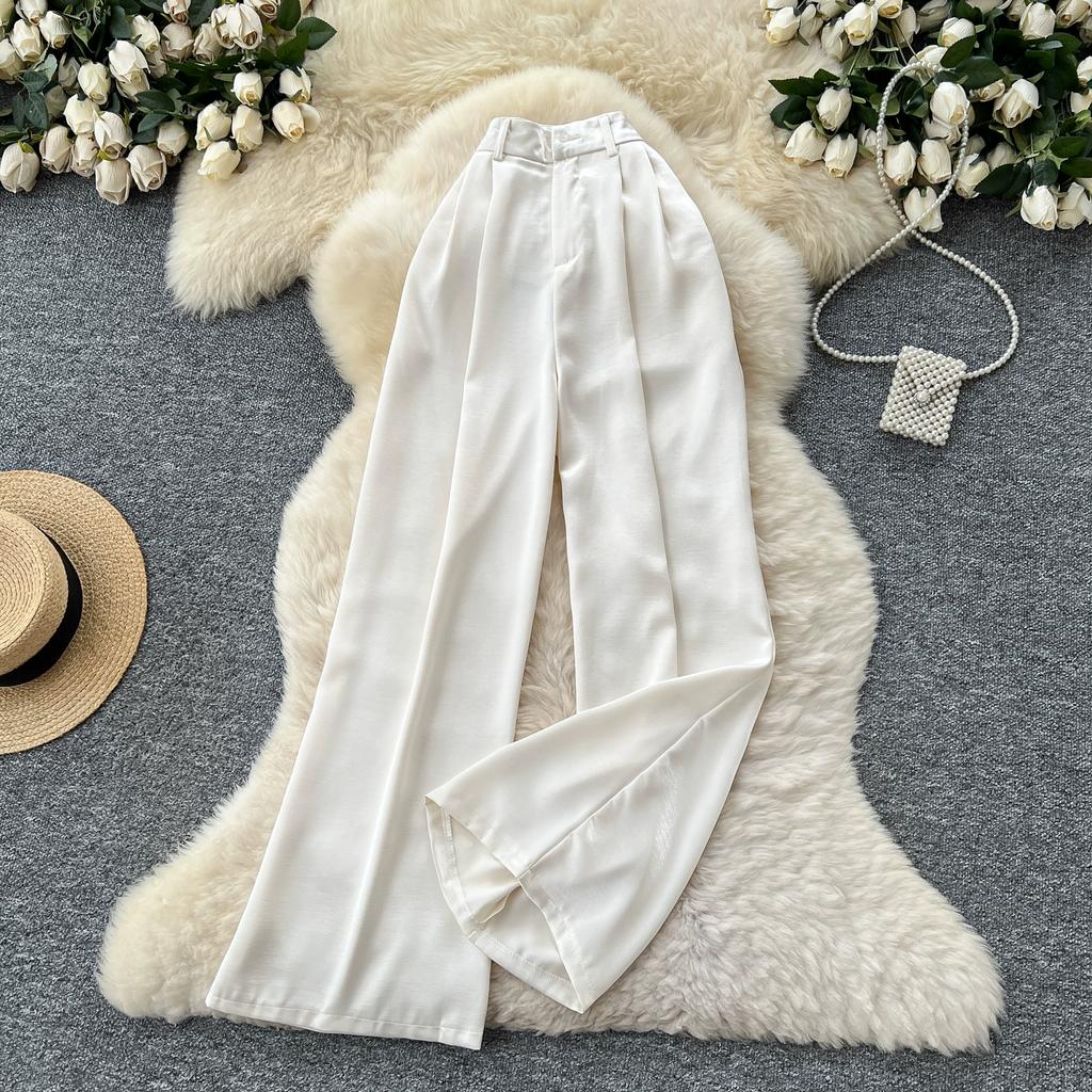 Summer Women Casual Smooth Satin High Waist Pant Trouser with Pocket for Girls