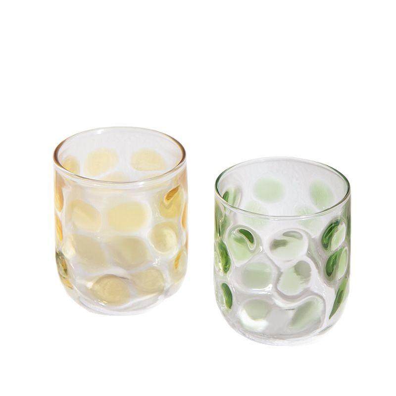 BRColored Polka Dot Glass Cup Breakfast Milk Mug Transparent Wine Glasses Shot Glasses Mugs Coffee Cups Juice MugsEY