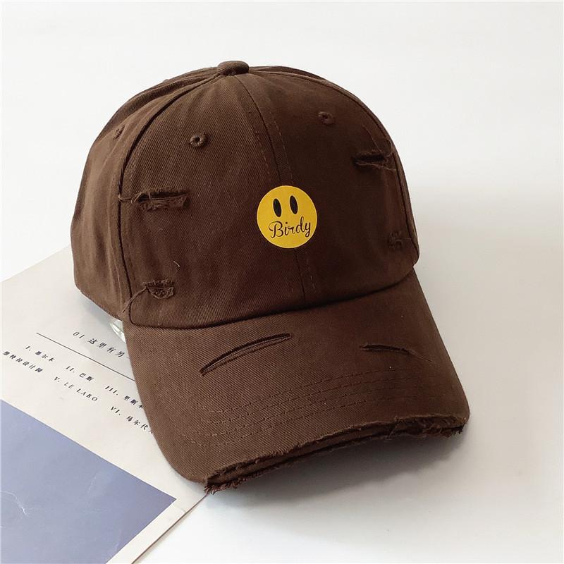 

ins simple yellow smiley face printing ripped cap women s spring and summer fashion baseball cap men s versatile sun hat Adjustable кавовий