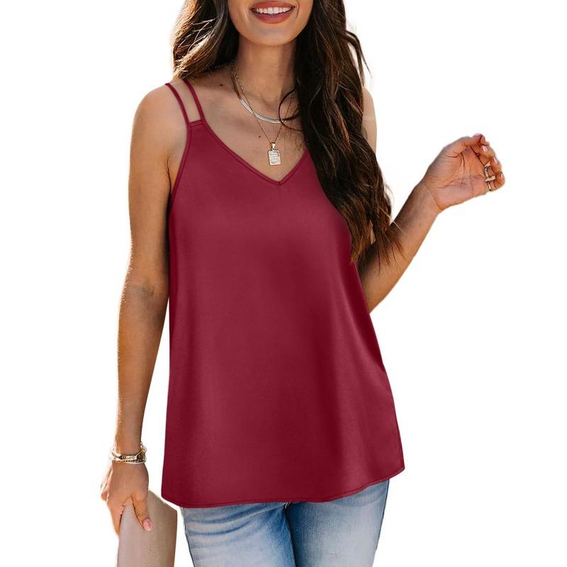 Women's New Summer Solid Color V-neck Camisole Loose T-shirt Top