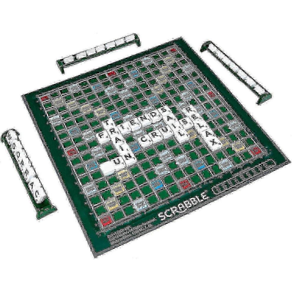 Grand Jeu de Scrabble avec Plateau Rotatif en Bois, Jeu de Mots Classique pour la Soirée Jeux en Famille, Jeu de Société