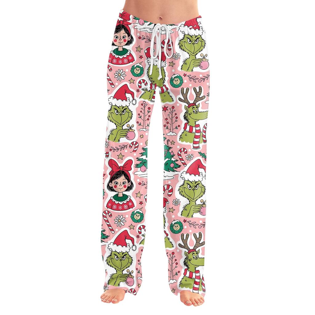 Women's Christmas Print Pants with Elastic Waist and Casual Sleepwear
