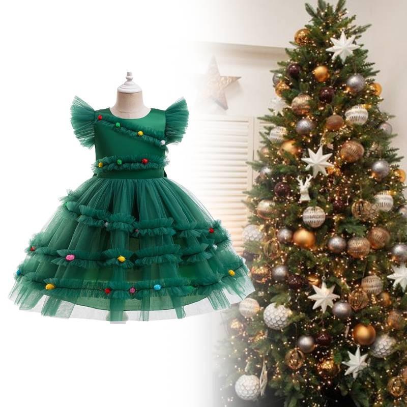 Christmas Girl Green Costume Stage Show Dress Birthday Party Fashion Dresses