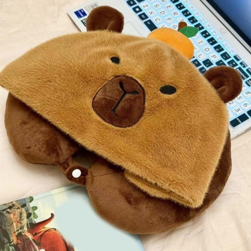 Soft and Plushie Hooded Neck Pillow Anime Figure Hooded Ushaped Pillow Portable