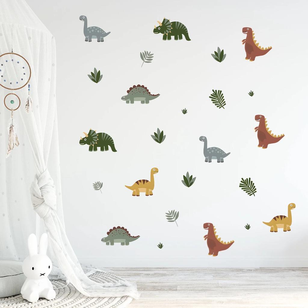 Cartoon Colorful Dinosaurs Wall Stickers for Kids Room Decor Bedroom Background Living Room Decoration Baby Nursery Wall Decals