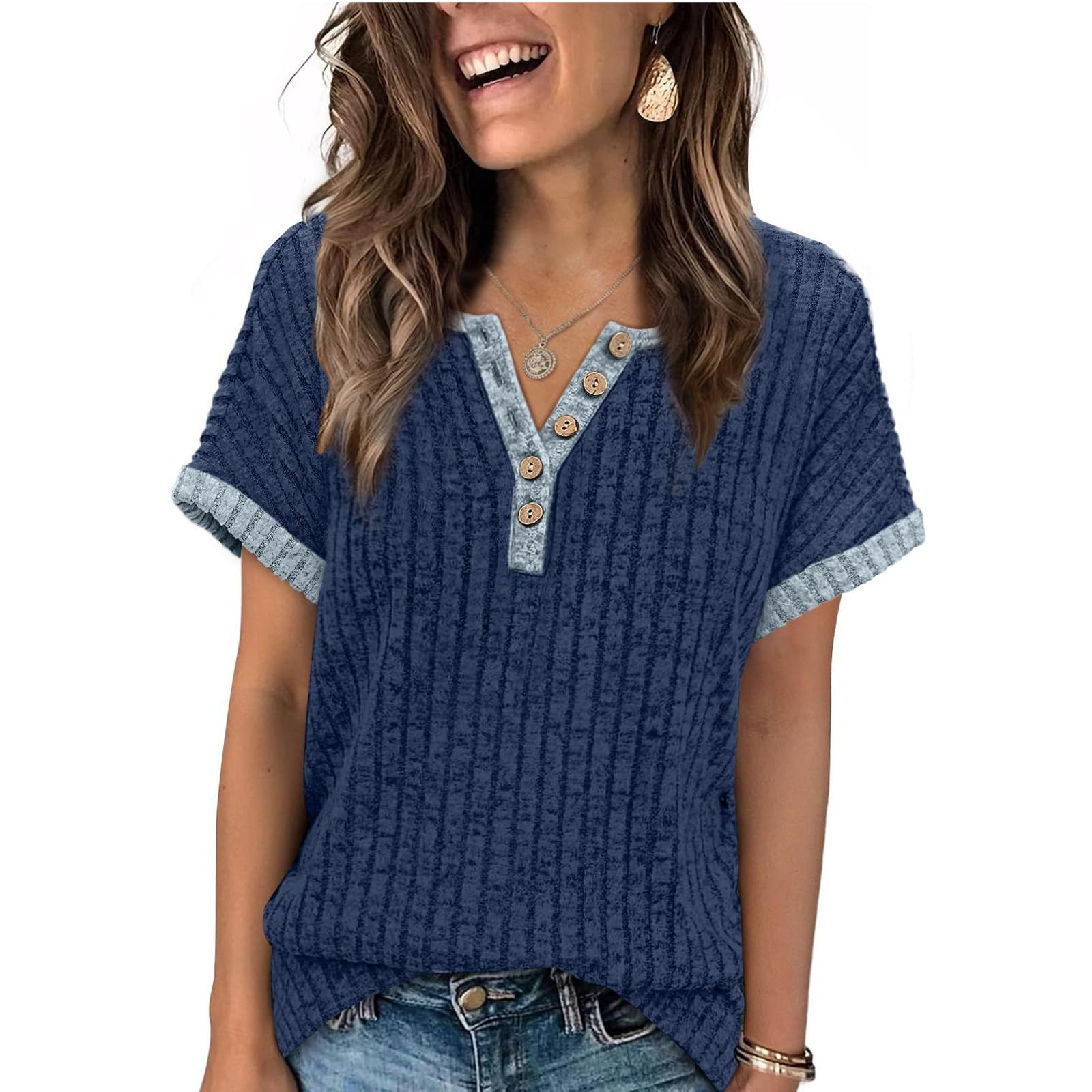 

Women s Fashion Casual -color Short-sleeved Top XXL синій