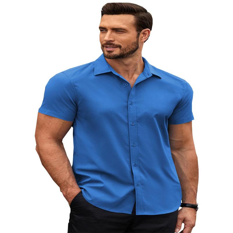 Popular Men's Button Slim Fit Fashionable Short Sleeved Polyester Fiber Shirt Summer Business Casual Shirt