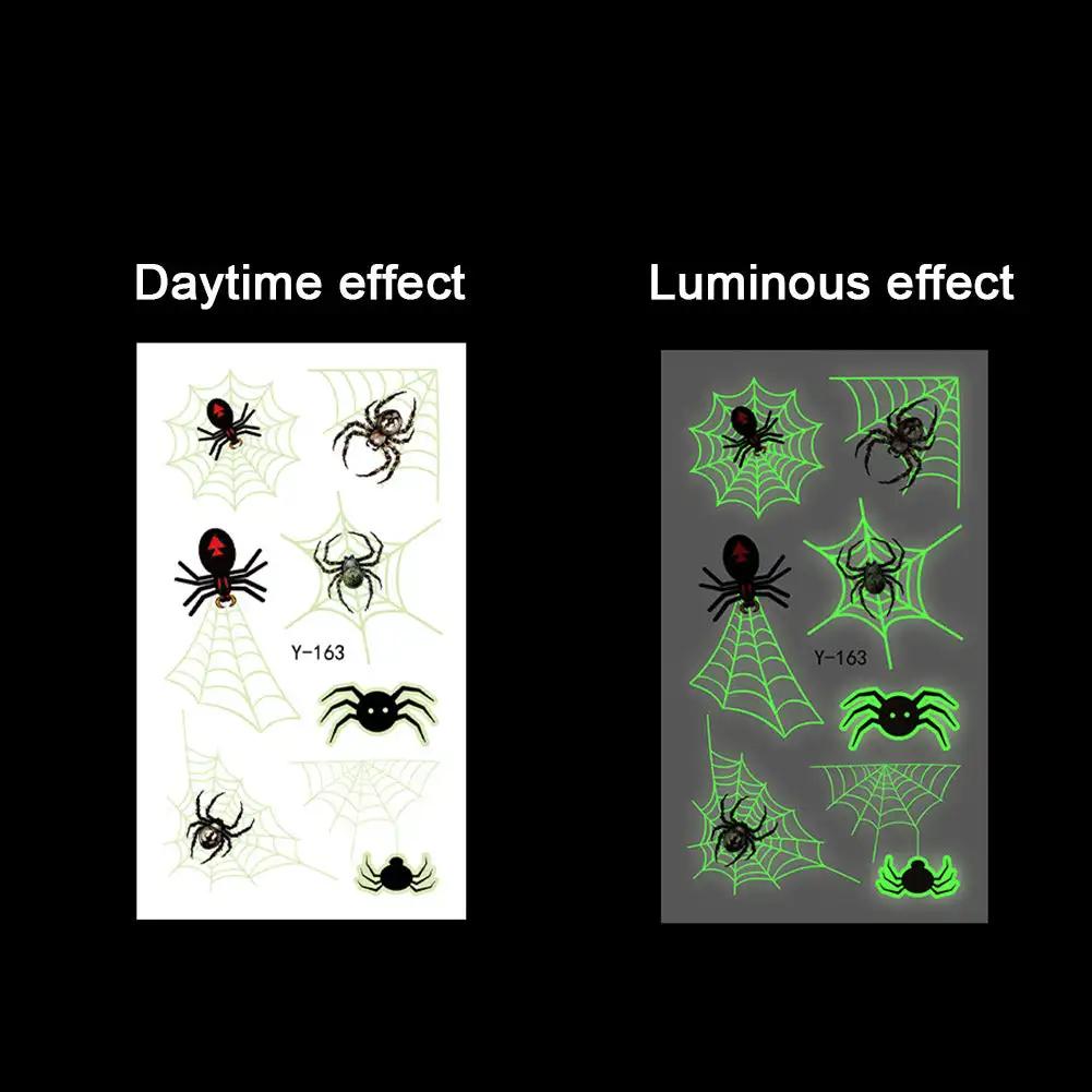 Spider Temporary Tattoo Sticker Realistic Waterproof Design Semi-Permanent Glow-in-the-darkScary Fake Tattoo for Halloween