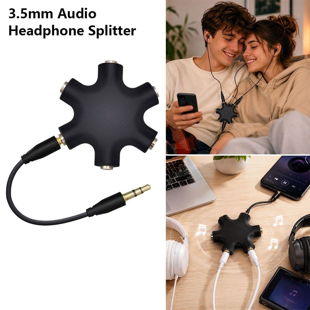 1Pcs 1 Male to 5 Female 3.5mm Audio Headphone Splitter  Phone Laptop MP3 Player
