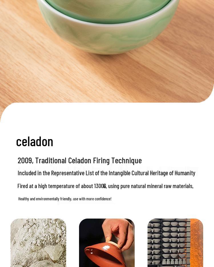 2024 Elegante 5-Zoll Celadon Keramik Reisschale mit Landschaftsrelief