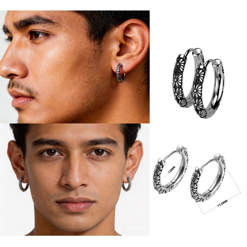 Gotische Piercing Ohrringe Chirurgenstahl Creolen Für Männer Frauen Mit Blumenmustern Graviert Rock Punk Edelstahl Schmuck