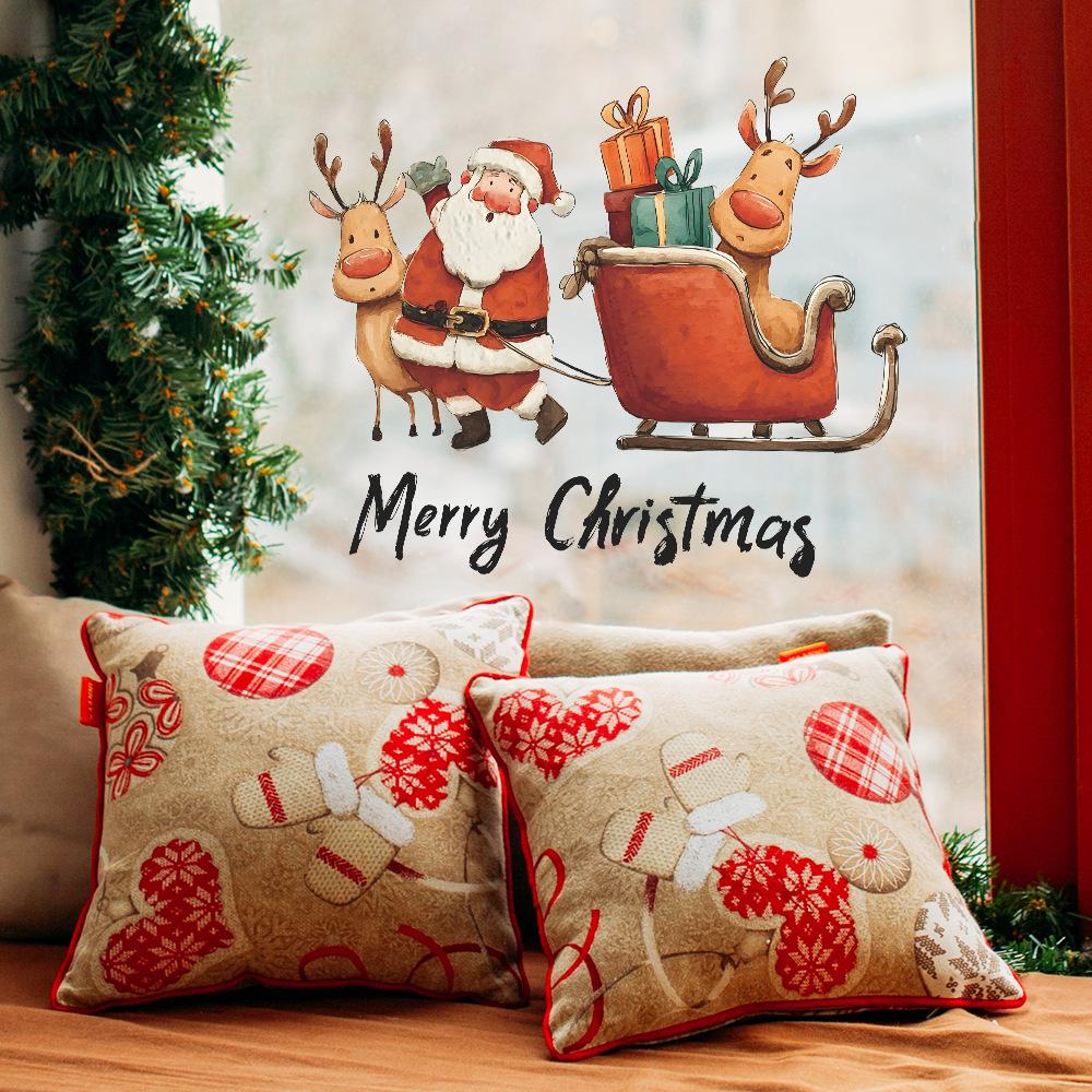 Santa Claus and Reindeer Giving Gifts English Slogan Living Room Dining Room Background Wall Decoration Stickers