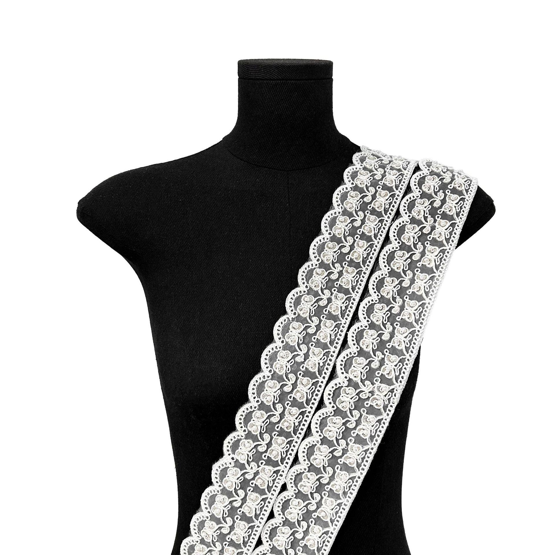 

5.5Cm White Handmade Beads Strand Barcode New Chinese Clothing Cuffs Neckline Belt Decorative Lace Accessories T3137 white one size