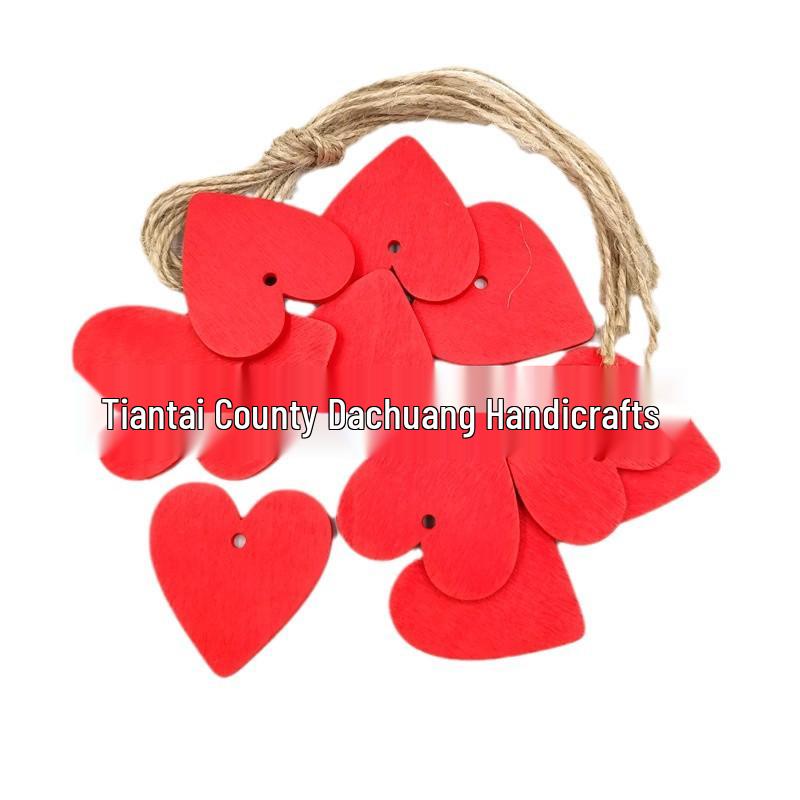 Pack of 10 Colorful 4CM Heart-Shaped Wooden Slices with Hemp Rope for DIY Signature Boards