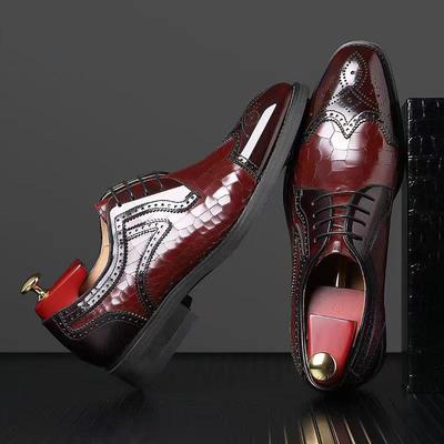 Man Crocodile Skin Loafers Brogue Designer Men Formal Dress Shoes Leather Shoes Lace-up Office Business Wedding Oxford Shoes