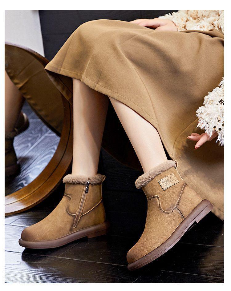 Women's Waterproof Leather Ankle Boots - Lambswool Lined Winter Snow Boots