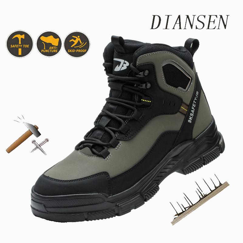 Men Boots Steel Toe Safety Shoes Anti-Puncture Slip Resistant Work Shoes High-Top Anti-smash Protective Boots for Warehouses