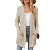 Women's Collarless Long Sleeve Cardigan Loose Fit Casual Style Solid Color Pocket Ribbed Knit Long Outerwear Coat For Autumn Daily Wear