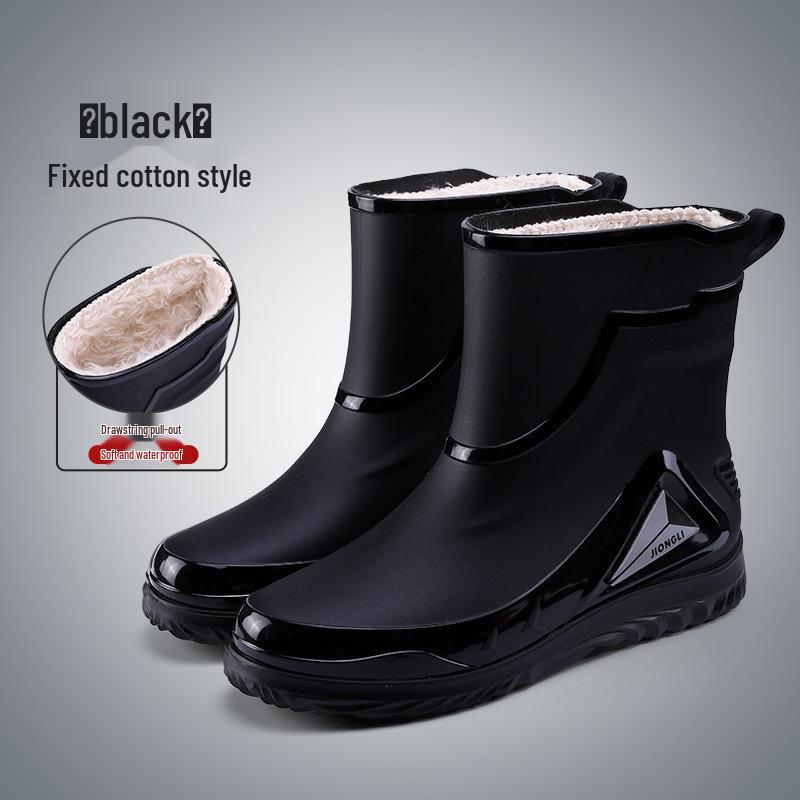 Ankle Height Lace-up Rubber Rain Boots with Fleece Lining and Non-Slip Sole
