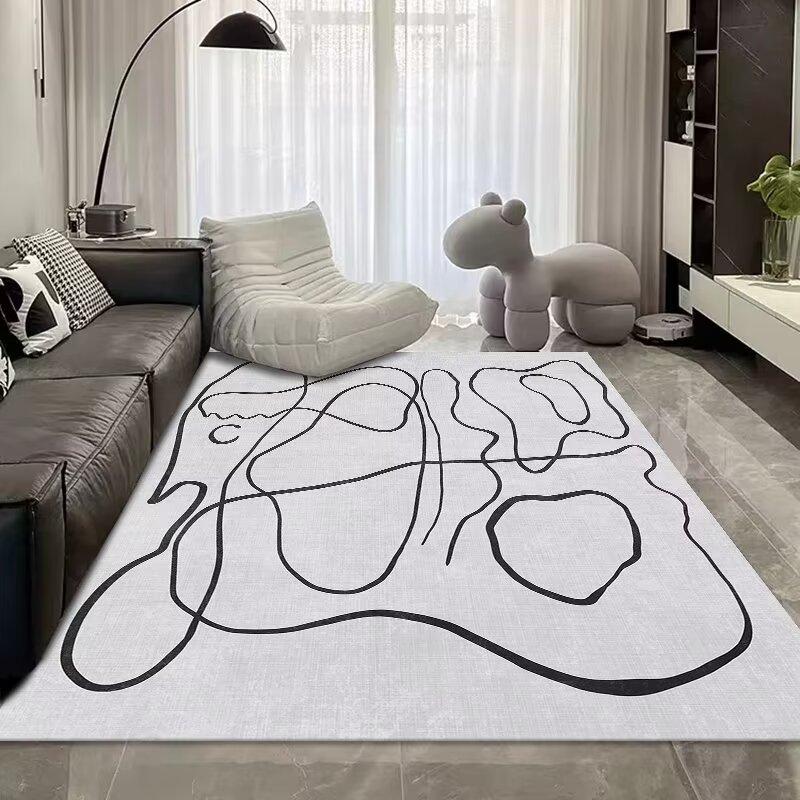 Simple Light Luxury Thickened Crystal Velvet Carpet, Living Room Bedroom Coffee Table Floor Mat, Blue Abstract Ink Carpet
