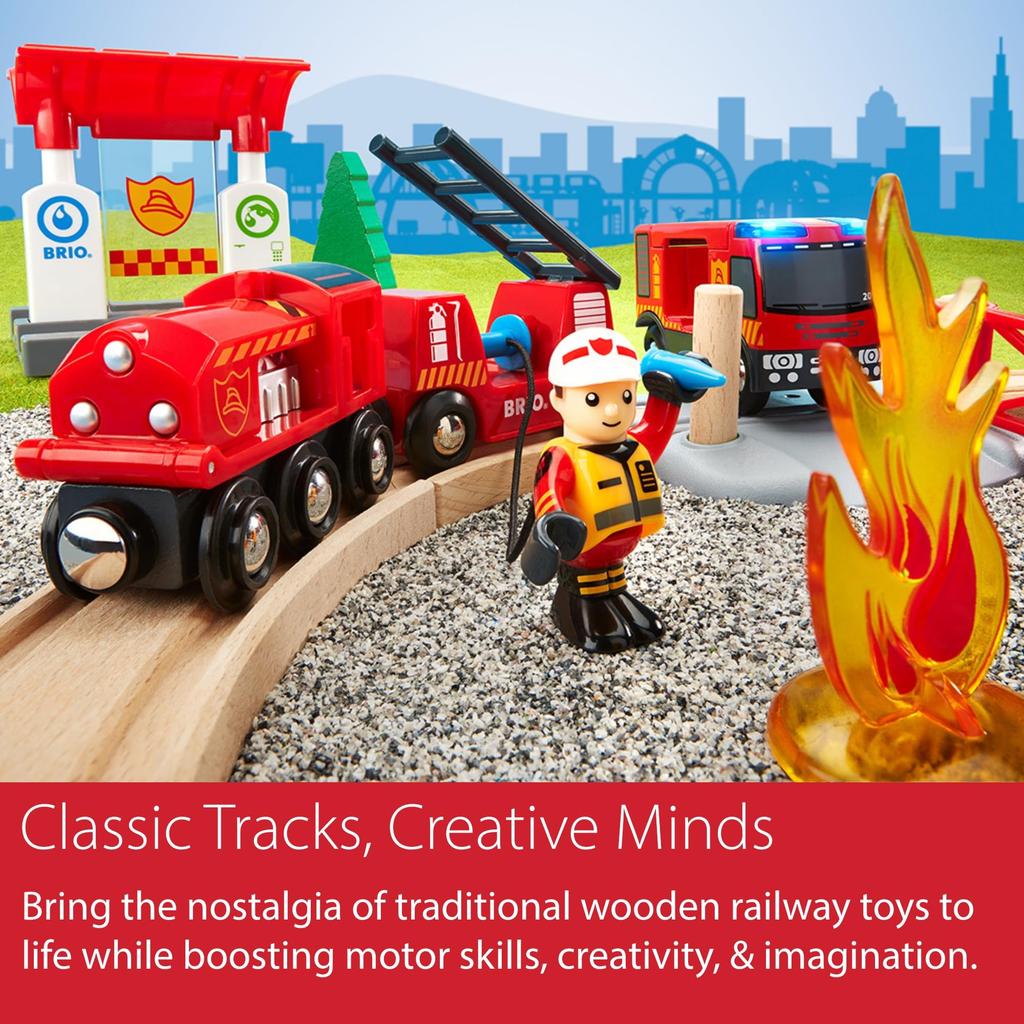 BRIO Fire Rescue Set 33815, for ages 3 and up. [Toy, Wooden Toy, Wooden Rail, Rail Set, Gift (Birthday/Christmas)]