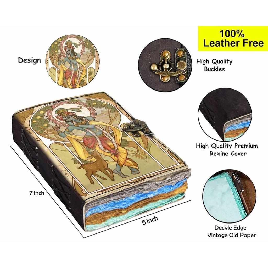 Cover Shree Krishna Printed Diary Vintage Old Pages Journal Diary for Personal and Office Use (7 X 5 Inch, Multicolor)