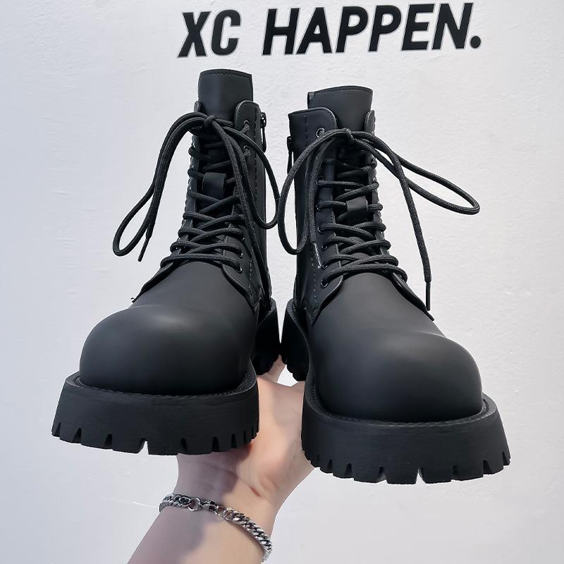 Martin boots side zipper autumn and winter fashion trendy men's outdoor mid-top short boots tooling boots high-top leather shoes 8232-A