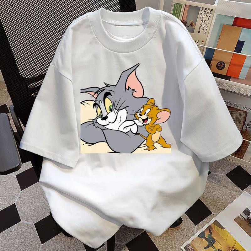 2025 Tom and Jerry Print 100 Pure Cotton Short-sleeved New Couple Ins Trendy Summer T-shirts for Men and Women