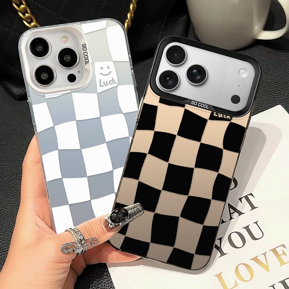 Creative Black White Grid Phone Cover Case for iPhone 17 Pro Max 13 15 12 Pro Air 11 17e 16 14 Plus
