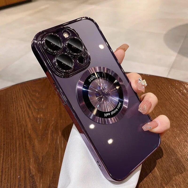 Luxury Magnetic Case With Lens Film For iPhone 14 15 13 12 11 Pro Max Plus Transparent Wireless Charging Protector Phone Cover