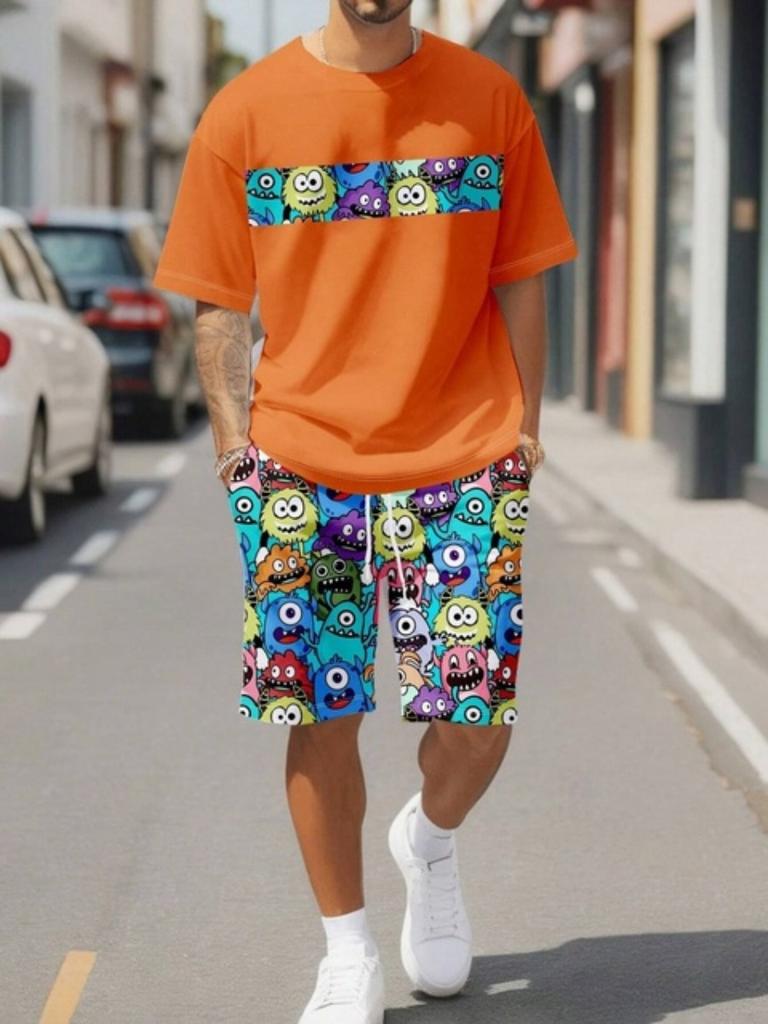 Hawaiian Coconut 3D Print Fashion Crew Neck Men's Suit Everyday Casual Short Sleeve And Shorts Harajuku Street Fashion Suit