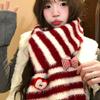 Imitation mink bow, apple striped plush knitted scarf, female Christmas atmosphere, thickened, cold-proof and warm female