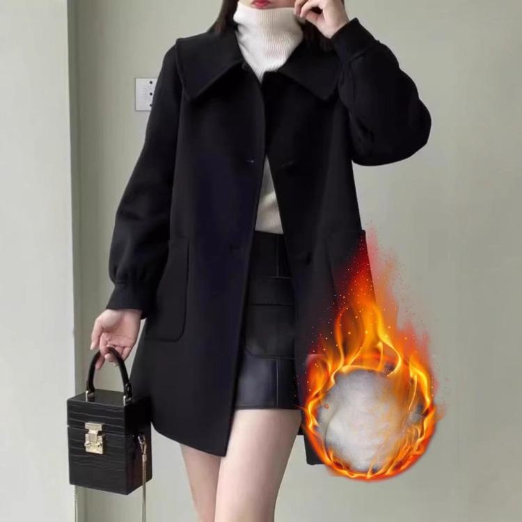 New Style Women Woolen Coat Mid Length Doll Collar Fashionable Slim Versatile Temperament Small Wool Coat