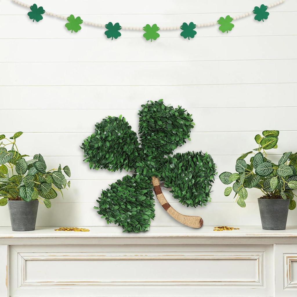St. Patrick's Day Four-Leaf Clover Wreath: Lucky Green Decor for Doorways, Fireplaces, and Walls