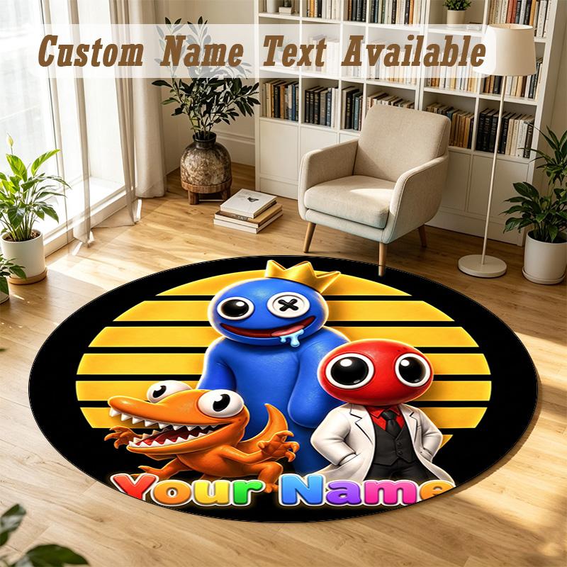 Round Rug Custom NameRainbow Friends Pattern Non Slip Carpet Home Floor Decor