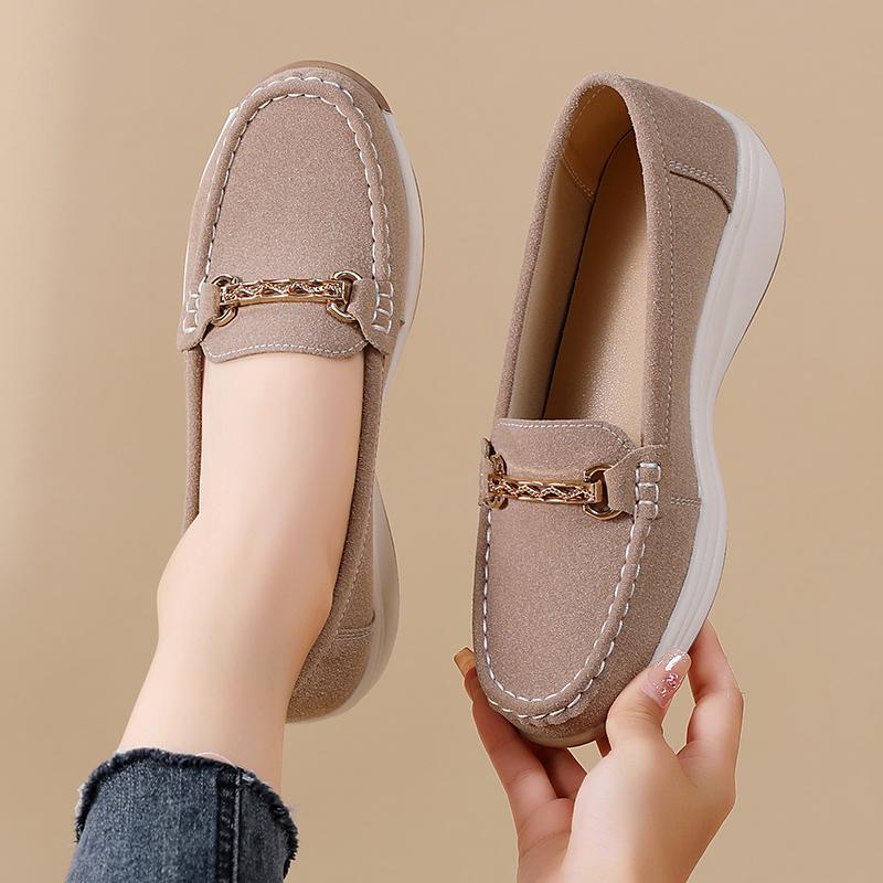 New Thick Soles Increase Women's Loafers Spring and Autumn Casual Leather Shoes Comfortable Sports Lazy Shoes Light Walking